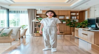神木本地家政服务人员上门清洁，穿着整洁制服认真擦拭客厅家具，室内环境明亮整洁